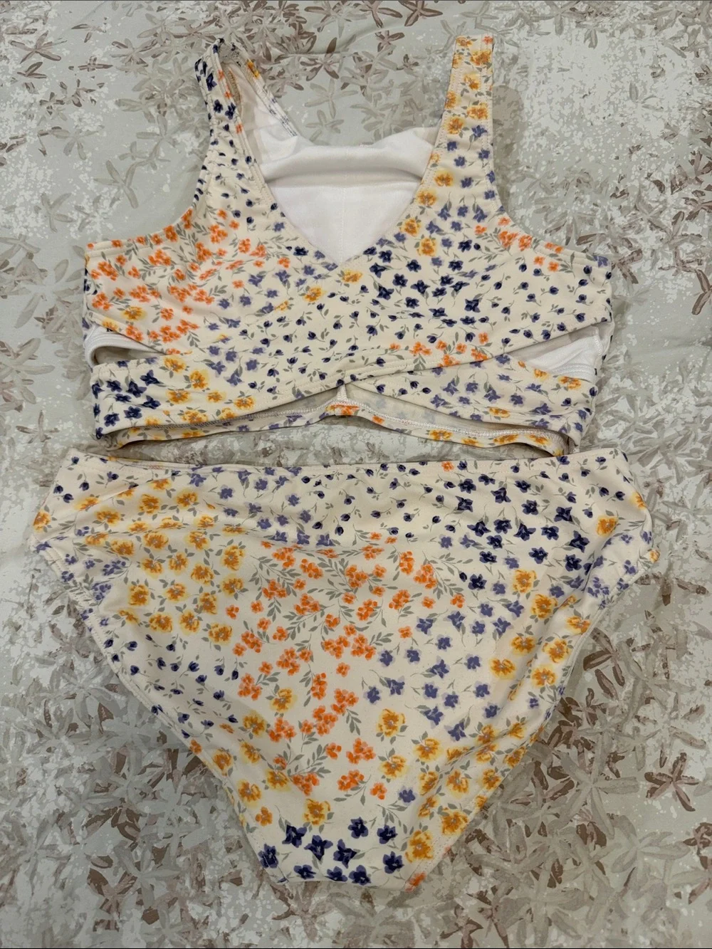 abercrombie kids Cream Floral Two-Piece Bikini with Yellow & Purple Flowers